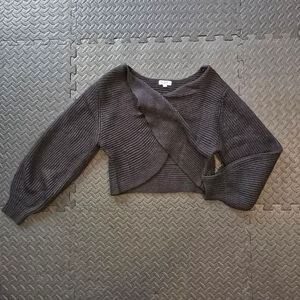 Women's 525 Charcoal Ribbed Knit Cropped Wrap Sweater Size S
